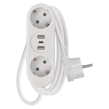 EMOS HOSSZABBÍTÓ 2ALJ.+2×USB A+1×USB C, 1,5M, fehér, P0221U kép