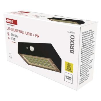 EMOS LED SOLAR lámpatest BRIXO PIR, 350lm IP65 természetes fehér kép