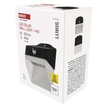 EMOS LED SOLAR lámpatest LUNIS PIR, 200lm IP65 természetes fehér kép