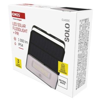 EMOS LED SOLAR reflektor hordozható SOLO, PIR, 1000lm IP54 természetes fehér kép