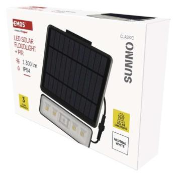 EMOS LED SOLAR reflektor hordozható SUNNO, PIR, 1300lm IP54 természetes fehér kép