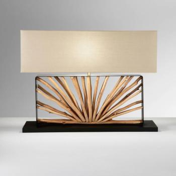 ETHERNAL asztali lámpa, fekete/fa/fehér, szélesség 80 cm, fa/szövet kép