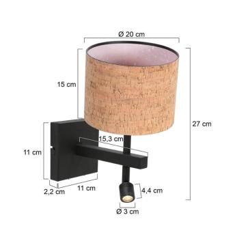 Fali lámpa Stang, fekete/barna LED olvasólámpa Magasság 27 cm Parafa kép