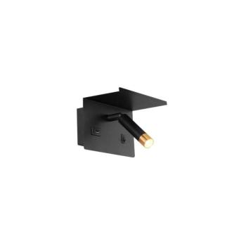 Fali spotlámpa polccal, USB töltővel 1xG9/35W/230V fekete/arany BEDROOM LIGHT BLACK TOP SHELF USB-A kép