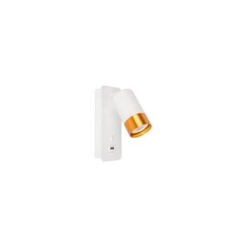 Fali spotlámpa USB töltővel 1xGU10/35W/230V fehér/arany BEDROOM LIGHT WHITE-GOLD USB kép