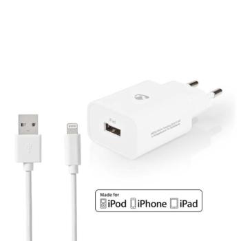 Fali Töltő | 12 W | Gyors töltés funkció | 1x 2.4 A A | Kimenő csatlakozók száma: 1 | USB-A | Lightning 8-tűs (Lengő) Kábel | 1.00 m | Single Voltage kép