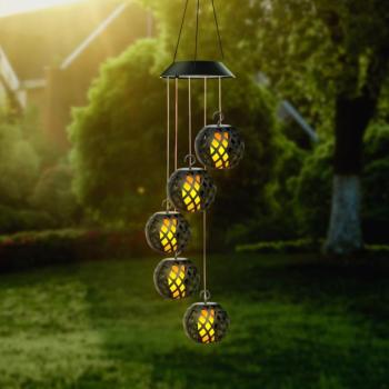Felakasztható szolár lámpa – lánghatással – 5 gömb – 7 cm – 50 LED kép