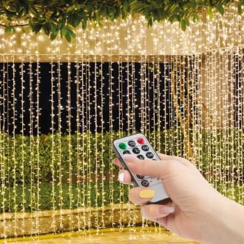 Fényfüggöny – 300 db melegfehér LED-del – 3 x 3 m – 230V – távirányítós kép