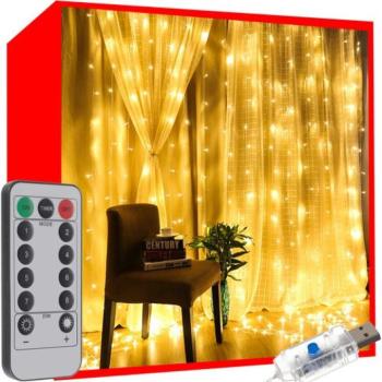 Fényfüggöny 300 LED USB – meleg fehér KŚ19768 kép
