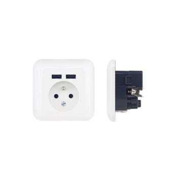 Francia típusú fali dugalj USB-porttal 250V/16A PWSF2U kép