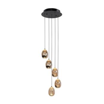 Függőlámpa Golden Egg, borostyán/arany Ø 30 cm 5 lámpás üveg/metál kép