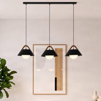 Funda lógó lámpa, fekete, hossza 110 cm, 3 izzós, fém/üveg kép