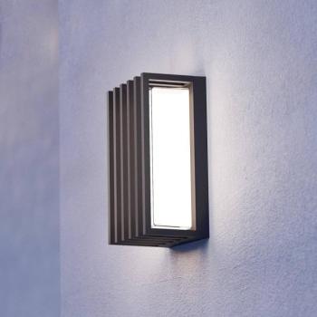 Genovese LED kültéri falilámpa, fekete, magasság 24 cm, érzékelővel