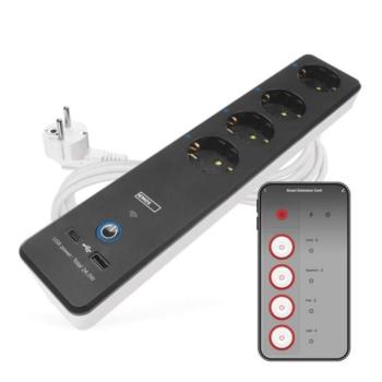 GoSmart hosszabbító 2 m, 4 aljzat, kapcsolós, USB, fehér-fekete, PVC, 1,5 mm2, fehér, fekete, EMOS, P1422SM kép