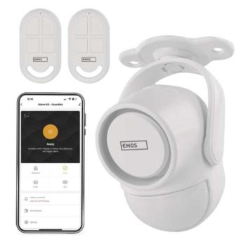 GoSmart riasztó IP‑126L GUARDIAN mozgásérzékelővel, 6× ajtó/ablak érzékelő, WiFi, fehér, fekete, IP21, EMOS, H5030