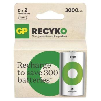 GP ReCyko NiMH Akkumulátor HR20 (D) 3000mAh 2db, 1,2V, B2543 kép