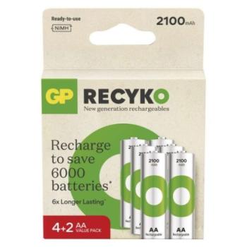 GP ReCyko NiMH Akkumulátor HR6 (AA) 2100mAh 6db kép