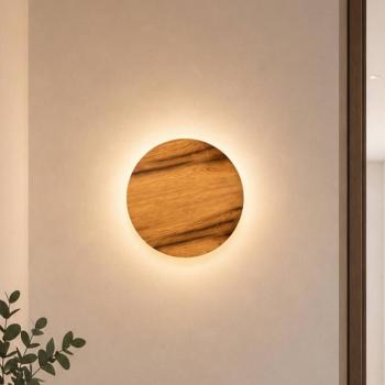 Havana M LED fali világítás, tölgyfa/fém, Ø 34 cm, IP44 kép