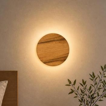 Havana S LED fali világítás, tölgyfa/fém, Ø 19 cm, IP44 kép