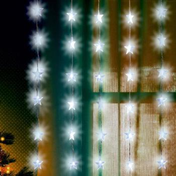 Home KAF 48L LED-es csillag fényfüggöny, 1,5×1 m / 48 db hidegfehér LED csillag figurákban, átlátszó vezeték, hálózati adapter, beltéri kivitel kép