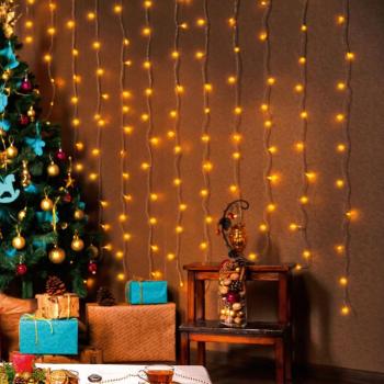 Home KIN 168C/WW LED-es fényfüggöny, 1,2×1,4 m / 168 db melegfehér LED, fehér vezeték, állófényű, hálózati adapter, beltéri kivitel kép