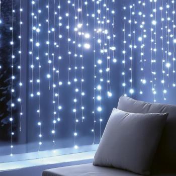 HOME KIN168DWH DOT LED-es fényfüggöny, 168 db hidegfehér DOT LED, állófényű, átlátszó vezeték, 12×14 LED, beltéri adapteres kivitel kép