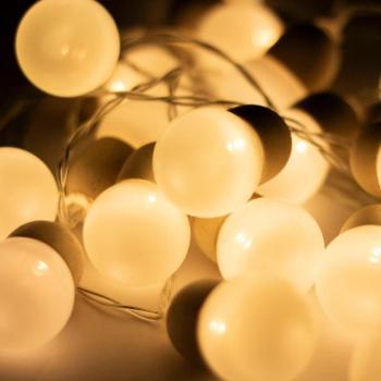 Home MLC20B LED-es gömb fényfüzér, 20 melegfehér LED, elemes, ~3m hossz, átlátszó vezeték, fa + műanyag kép