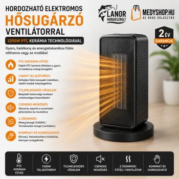 Hordozható elektromos hősugárzó ventilátorral 1200W PTC kerámia technológiával – fekete (CH23-299)