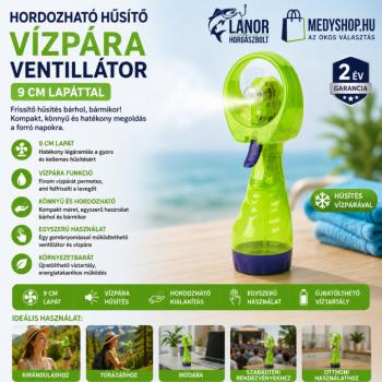 Hordozható hűsítő vízpára ventillátor 9 cm lapáttal – zöld