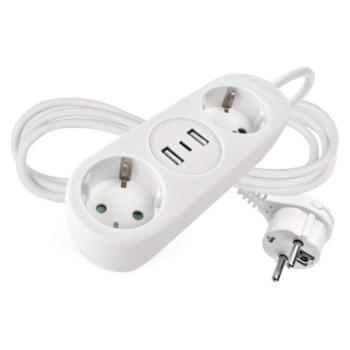 Hosszabbító 1,4 m, 2 aljzat+2×USB-A+1×USB-C, fehér, PVC, 1,5 mm2, EMOS, P02214E kép