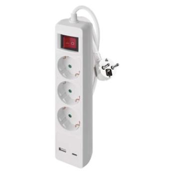 Hosszabbító 2 m, 3 aljzat, kapcsolós, fehér, 1× USB-A + 1× USB-C , 1,5 mm2, EMOS, P1322CU kép