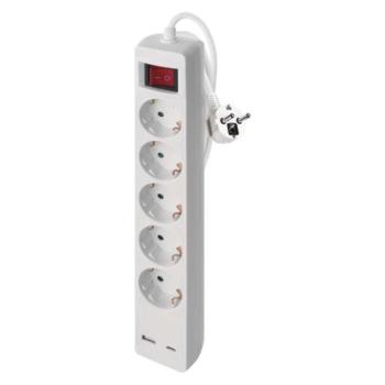 Hosszabbító 3 m, 5 aljzat, kapcsolós, fehér, 1× USB-A + 1× USB-C , 1,5 mm2, EMOS, P1523CU kép