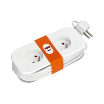 Hosszabbító kábel FLOWFLEXER 2 aljzattal+USB/1.4m/Zu/1.5mm fehér Kobi Design, KOBI-001464 kép