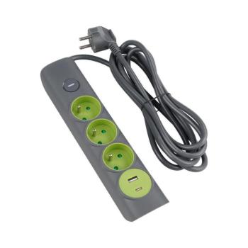 - Hosszabbító kábel kapcsolóval 3 aljzat E típus + 1xUSB-A + 1xUSB-C 1,4m szürke 52001121 kép
