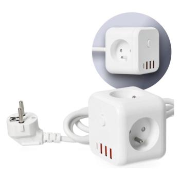 KOBI LINEA PRO CUBE C hosszabbító kábel 3 aljzat+3 USB/1 USB-C/1.5m/Zu+W fehér KOBI-001918 kép