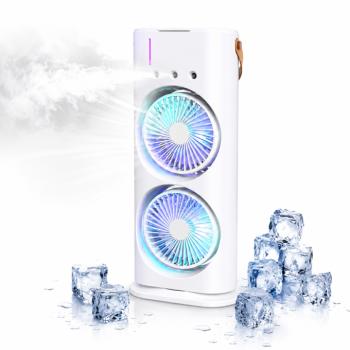 IceCool dupla léghűtő ventilátor párásító funkcióval – jéggel tölthető USB asztali hűtőventilátor (BBM) kép