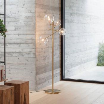IDEAL LUX Equinoxe álló lámpa, sárgaréz/borostyán, magasság 166 cm kép