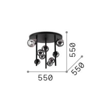 IDEAL LUX Perlage mennyezeti lámpa, fekete/füstös szürke, Ø 50 cm, 9 karos kép