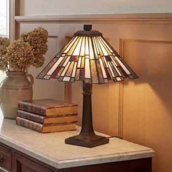 Inglenook asztali világítás, bronz/színes, magasság 37 cm, fém/üveg kép
