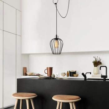 Ipari fekete csillár, állítható magasságú 130 cm, 80 x 20 cm | Iron Body, E27 Socket Max 40W, IP20 | Tökéletes nosztalgikus lakberendezéshez és modern terekhez, elegáns, egyszínű dizájn