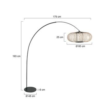 Ív világítás Curve, fekete, bambuszrudakkal ellátott búra, Ø 60 cm kép