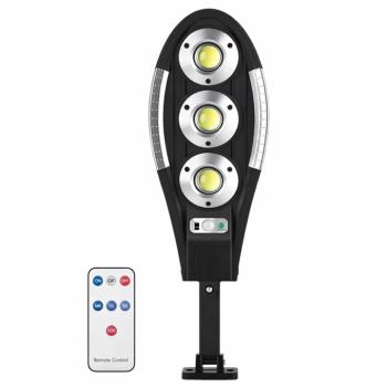 Jortan 150W COB napelemes LED utcai lámpa – 90 LED mozgásérzékelős, távirányítós kültéri biztonsági reflektor IP65, 6500K (FXI)