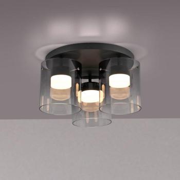 JUST LIGHT. LED mennyezeti lámpa Elio füstös üveg, 3 izzós, fekete kép