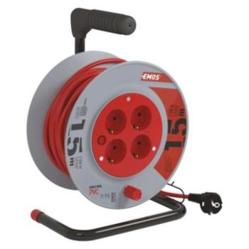 Kábeldob 15 m, 4 aljzat, fekete, PVC, 230 V, 1 mm2, 230V, IP20, EMOS, P19515 kép