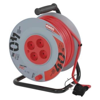 Kábeldob 40 m, 4 aljzat, fekete, PVC, 230 V, 2,5 mm2, 230V, IP20, EMOS, P09240M kép