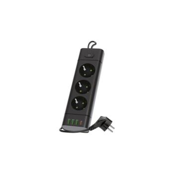 KOBI LINEA PRO XC hosszabbító kábel 3 aljzat+3 USB/1 USB-C/3m/Zu+W fekete KOBI-004207 kép