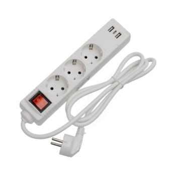 Kapcsolós hosszabbító kábel, 3 aljzat + 2x USB-A + 1x USB-C, 1,5 m, SCHUKO, fehér FL3G15WUSB kép