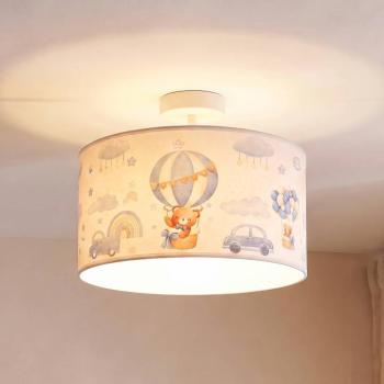 „Kids Print” gyermek mennyezeti lámpa, világoskék/fehér, Ø35 cm, textil kép