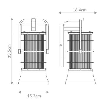 Külső fali lámpa RIVAMAR, magasság 34 cm, fekete/arany, IP44 E27