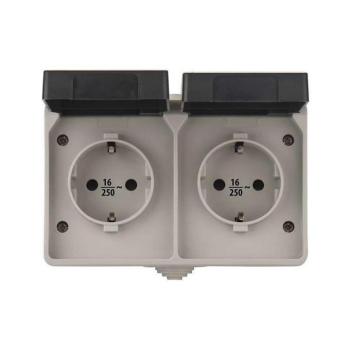 EMOS Dupla aljzat IP44 SCHUKO, 250V, szürke, fekete, A1396.1 kép